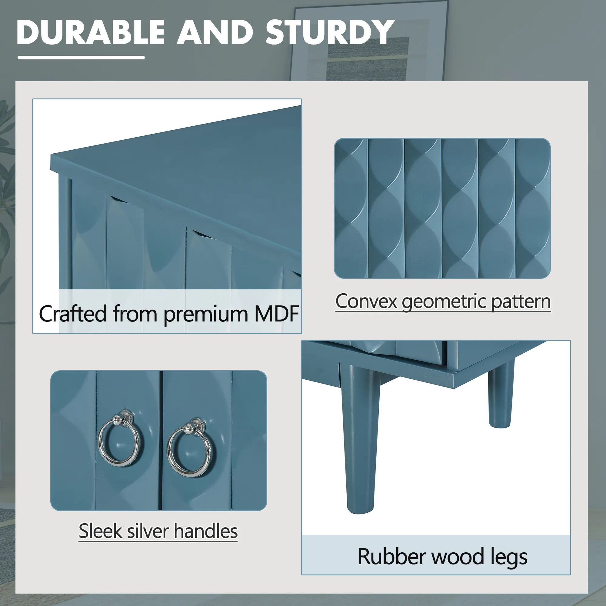 Modern 4-Door Sideboard with Convex Pattern Design