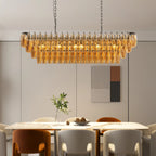 Modern 4-Tier Rectangular Chandelier with Smoke Glass