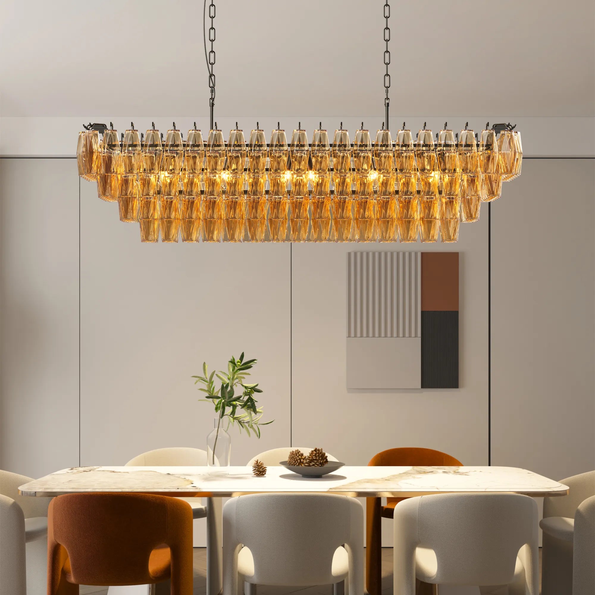 Modern 4-Tier Rectangular Chandelier with Smoke Glass