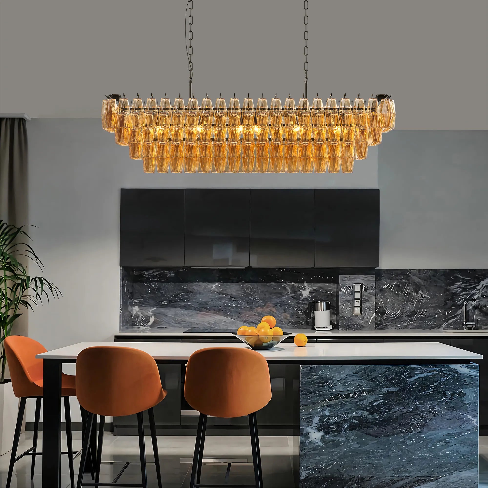 Modern 4-Tier Rectangular Chandelier with Smoke Glass