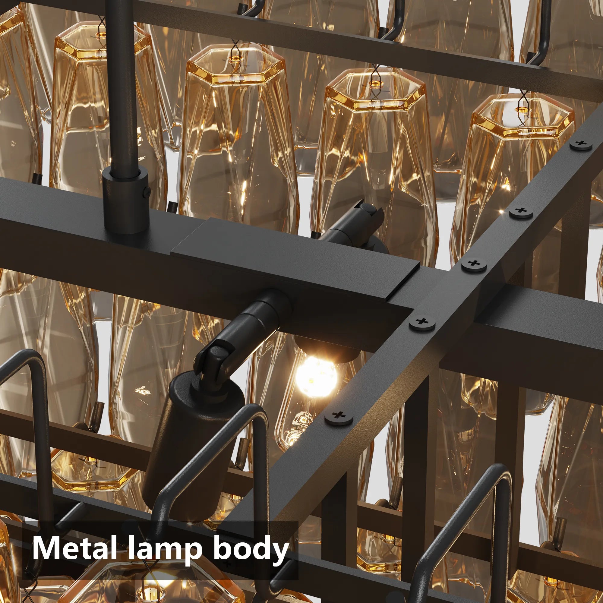 Modern 4-Tier Rectangular Chandelier with Smoke Glass