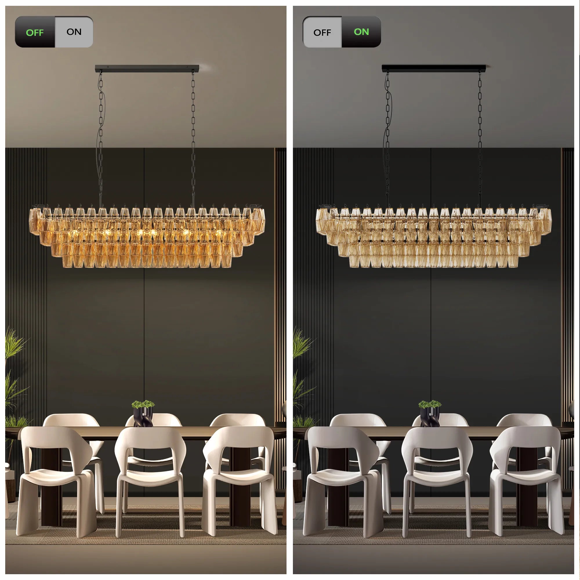 Modern 4-Tier Rectangular Chandelier with Smoke Glass