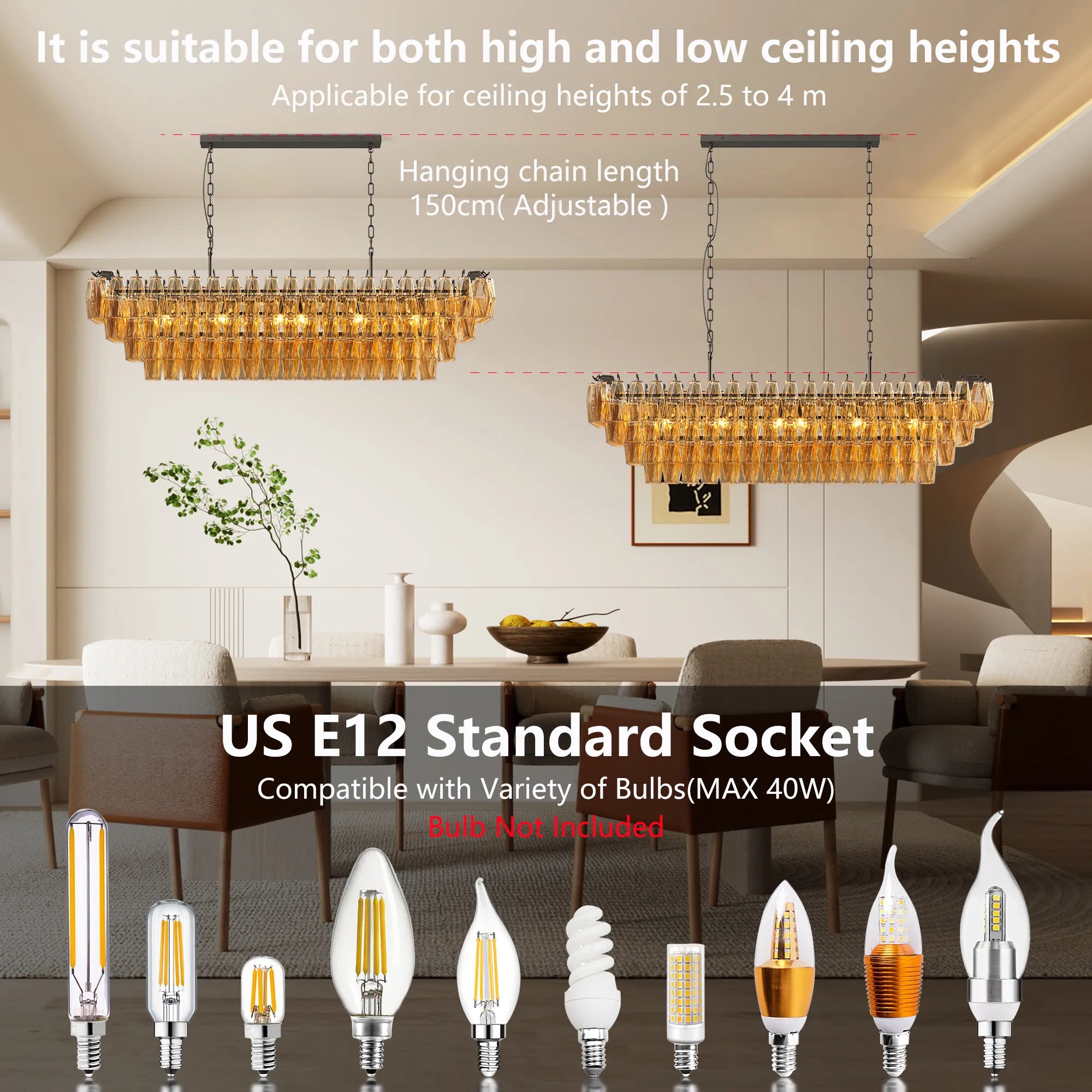 Modern 4-Tier Rectangular Chandelier with Smoke Glass