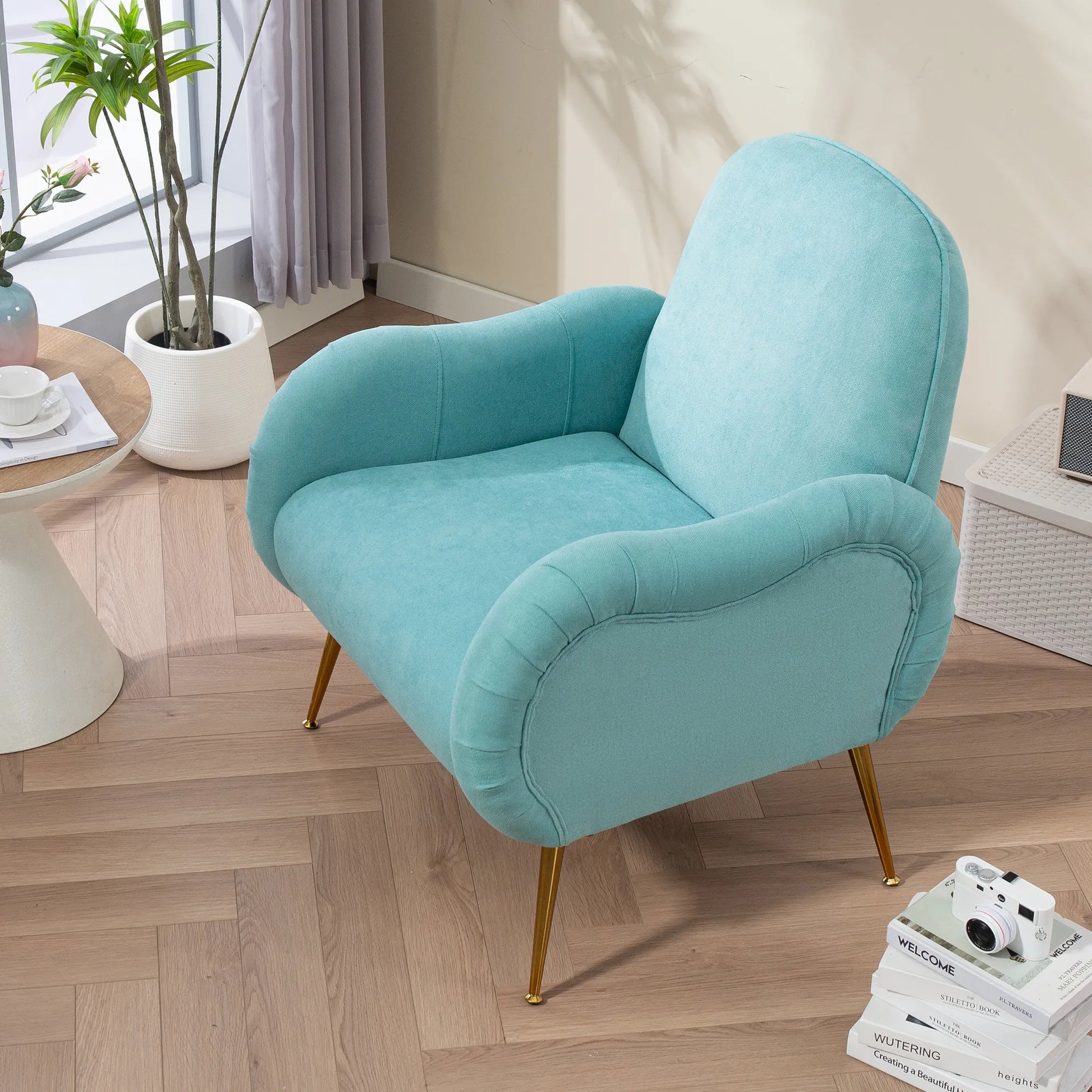 Modern Accent Armchair with Gold Metal Legs, Snowflake Fabric