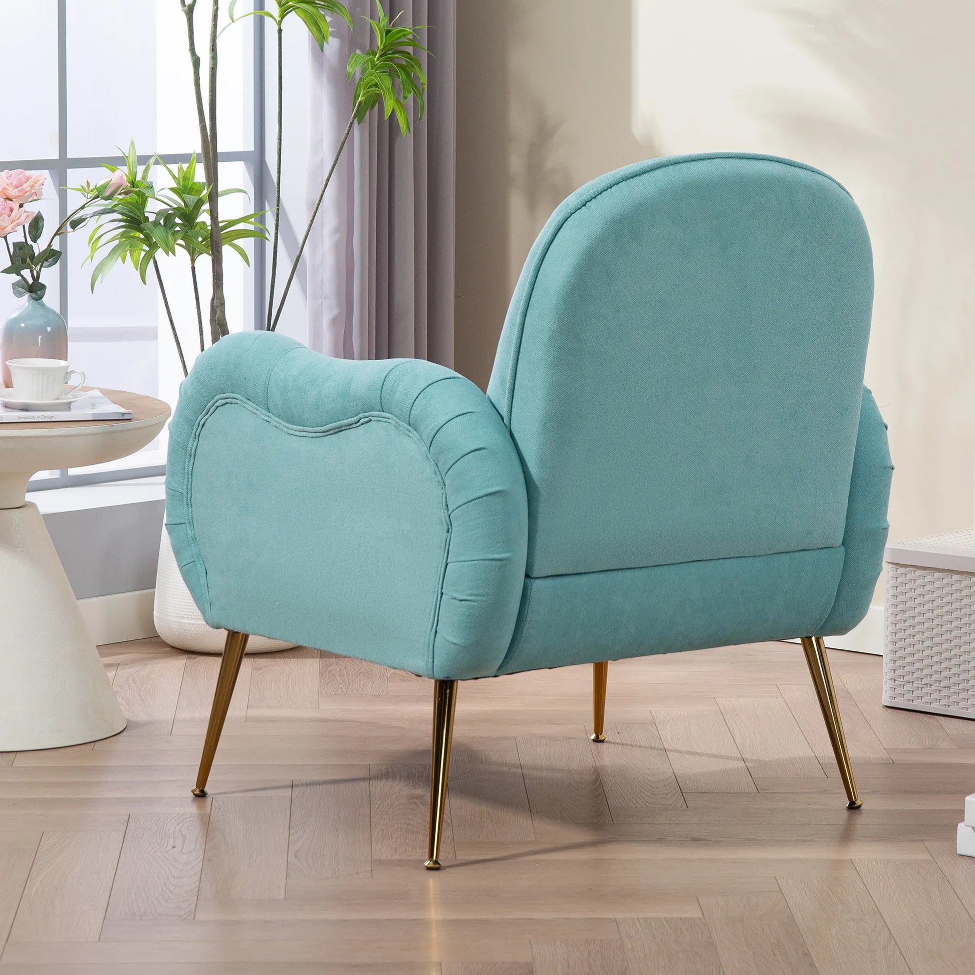 Modern Accent Armchair with Gold Metal Legs, Snowflake Fabric