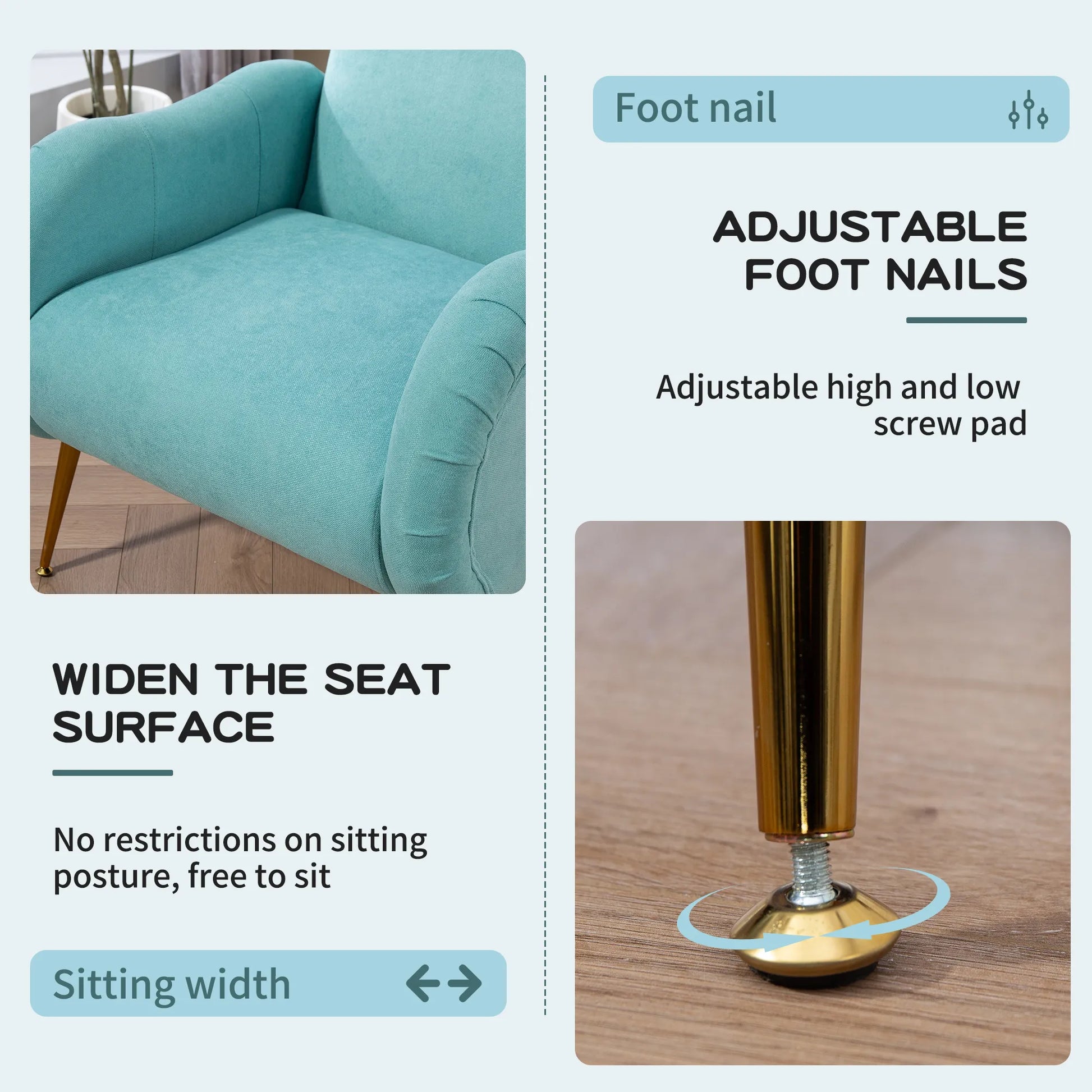 Modern Accent Armchair with Gold Metal Legs, Snowflake Fabric