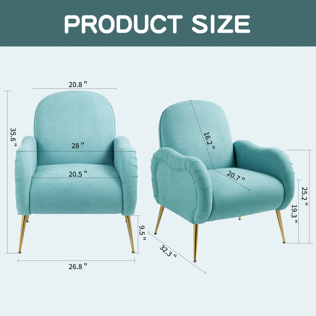 Modern Accent Armchair with Gold Metal Legs, Snowflake Fabric