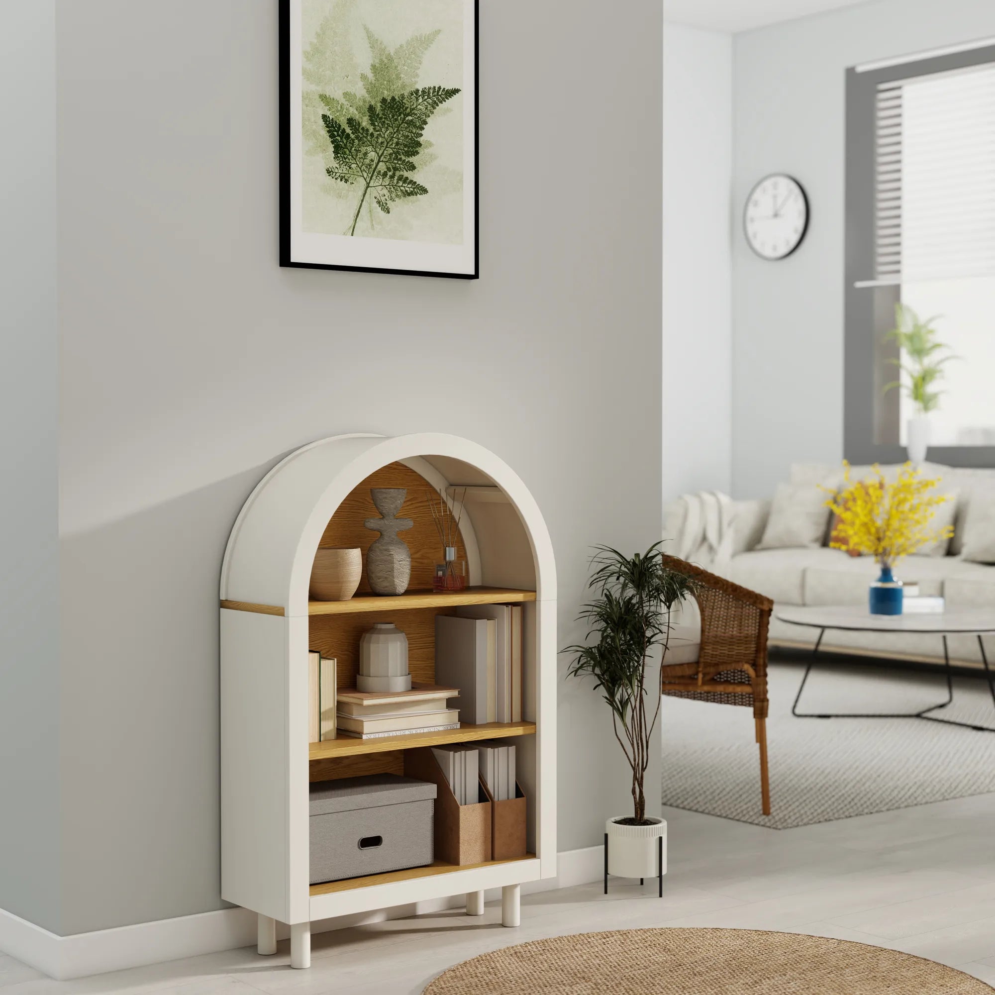 Modern Arched 3-Tier Storage Cabinet, Bookcase Shelf