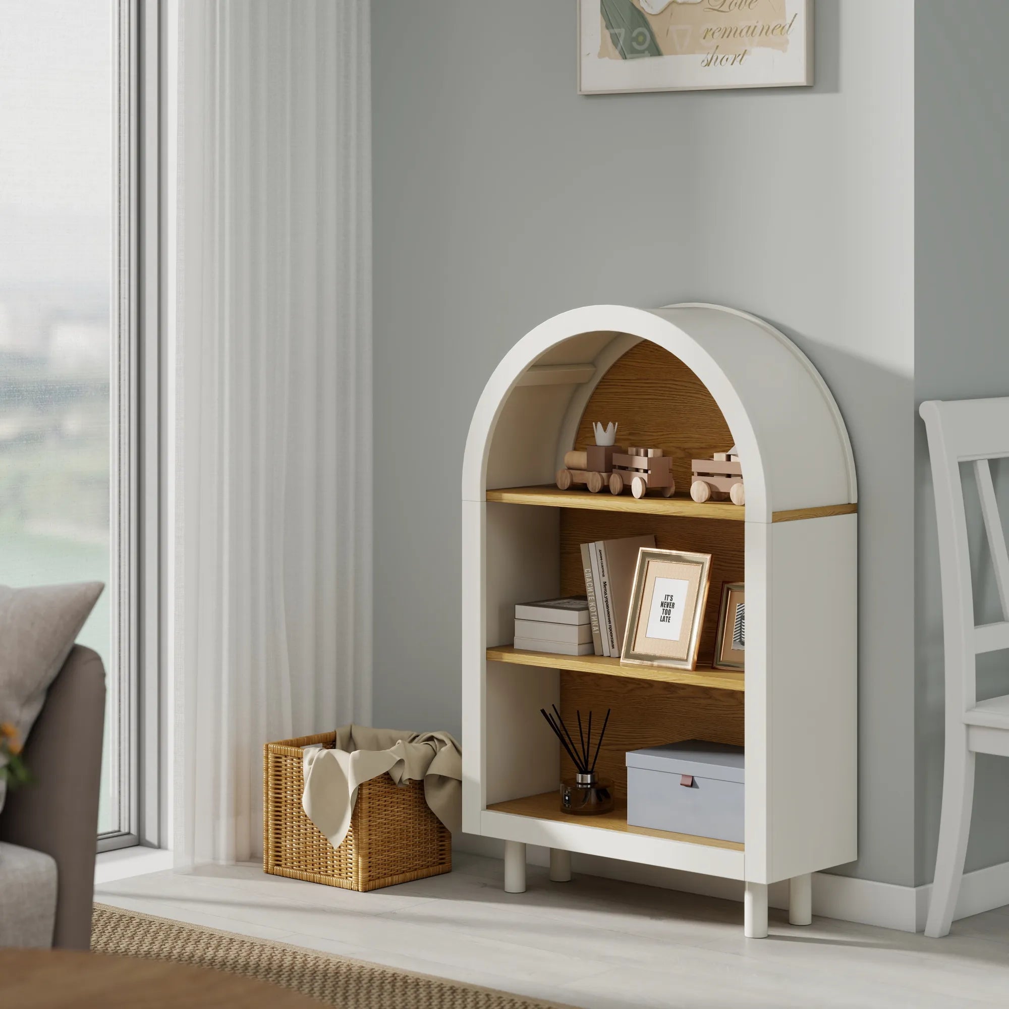 Modern Arched 3-Tier Storage Cabinet, Bookcase Shelf