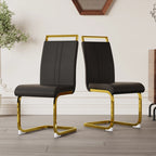 Modern Black PU Leather Dining Chair Set With High Back And C-shaped Base