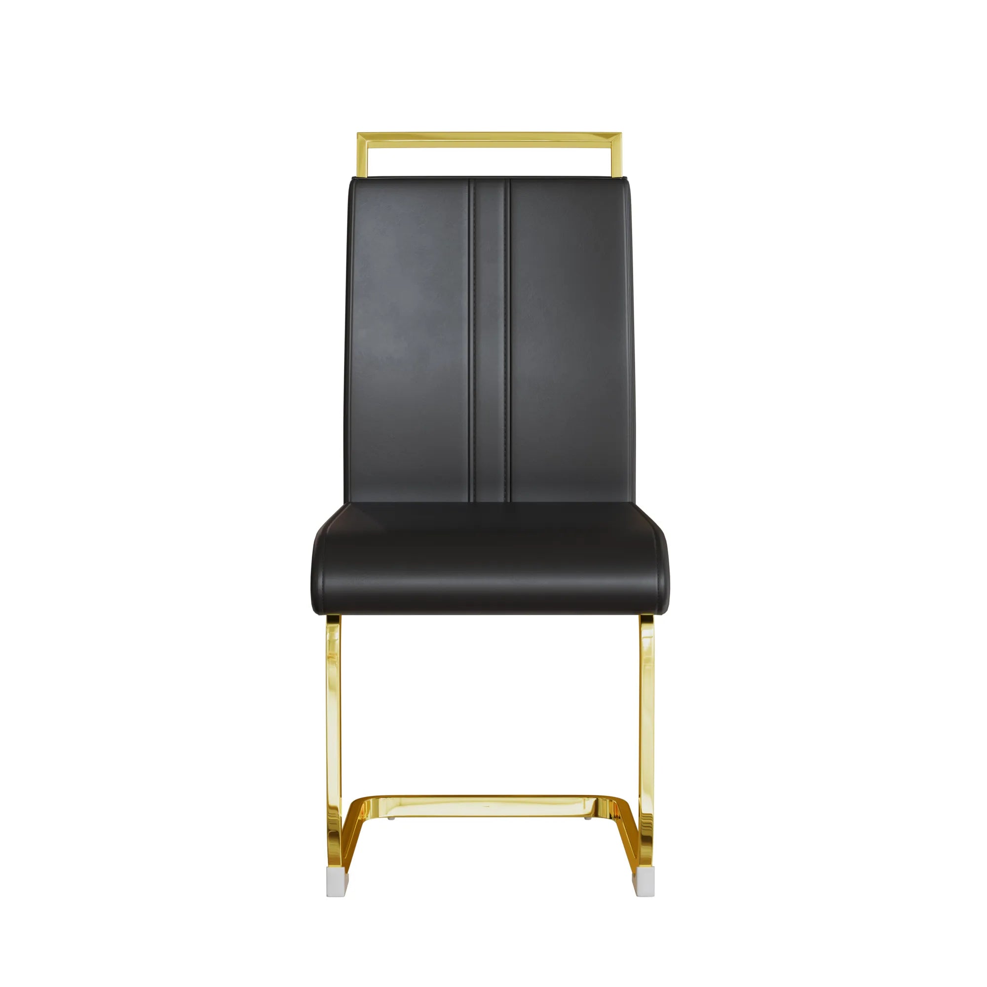 Modern Black PU Leather Dining Chair Set With High Back And C-shaped Base