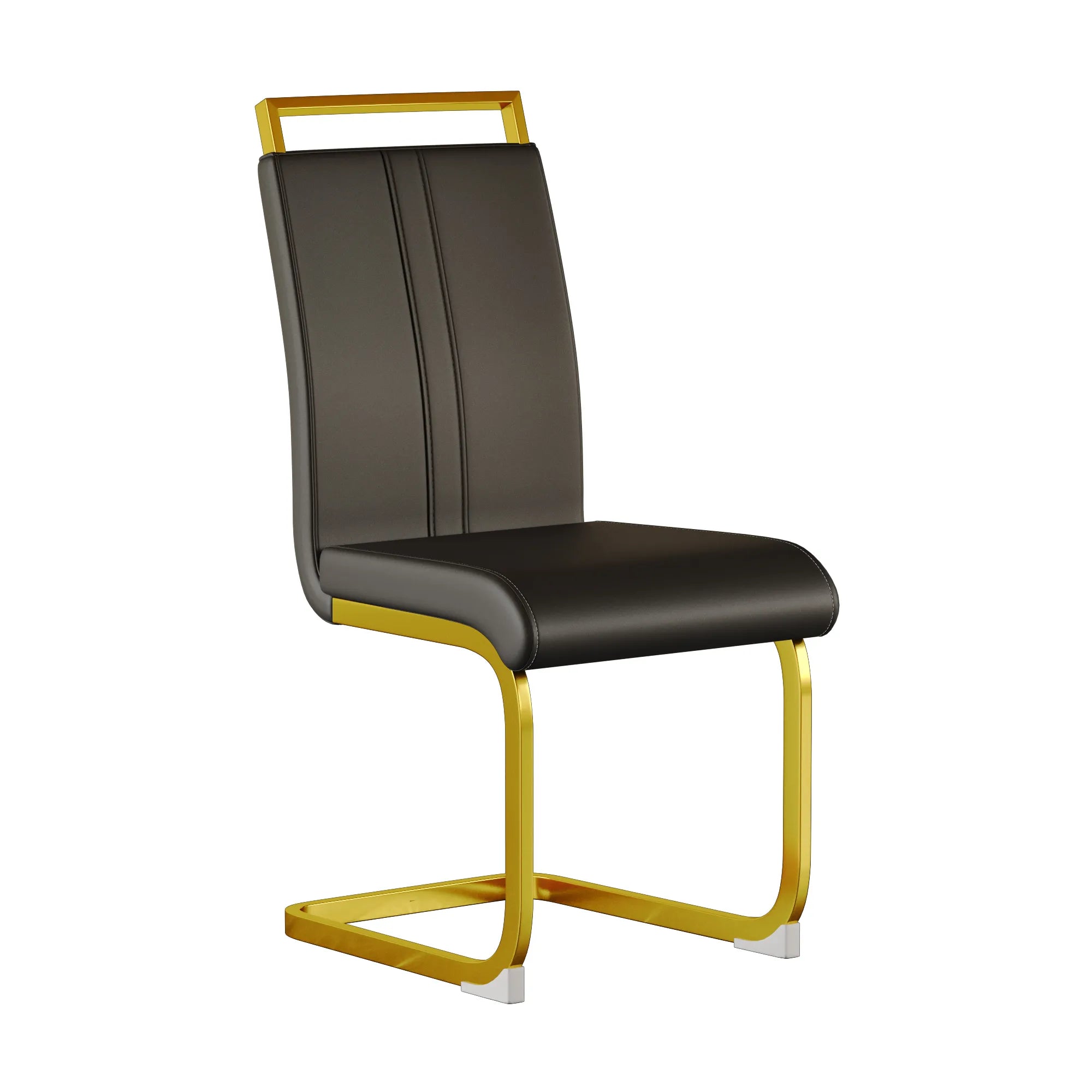 Modern Black PU Leather Dining Chair Set With High Back And C-shaped Base