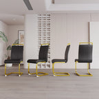 Modern Black PU Leather Dining Chair Set With High Back And C-shaped Base