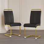 Modern Black PU Leather Dining Chair Set With High Back And C-shaped Base