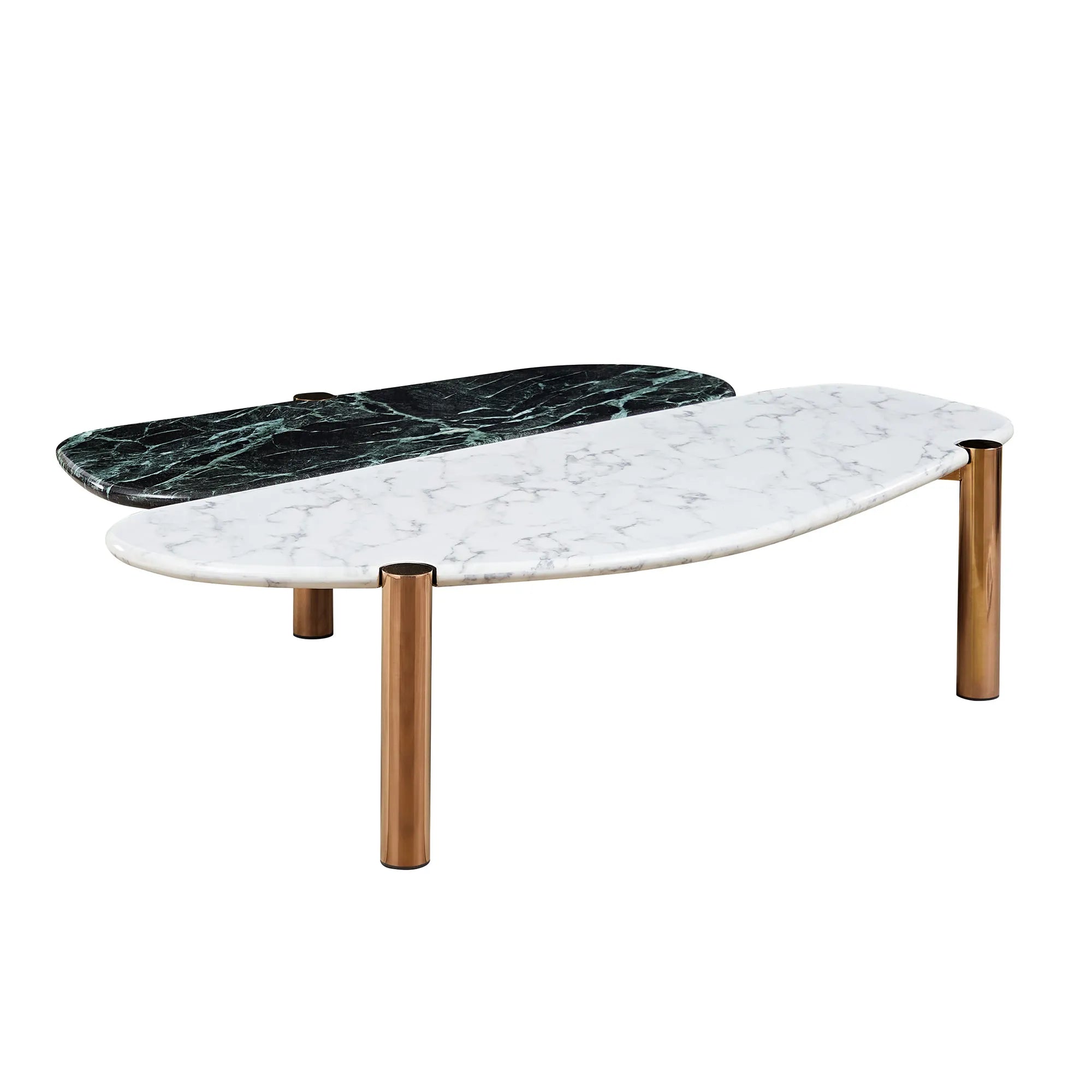 Modern 2 Tone Coffee Tables With Faux Marble Tabletop And Gold Metal Foot