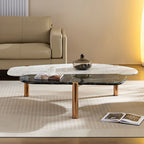 Modern 2 Tone Coffee Tables With Faux Marble Tabletop And Gold Metal Foot
