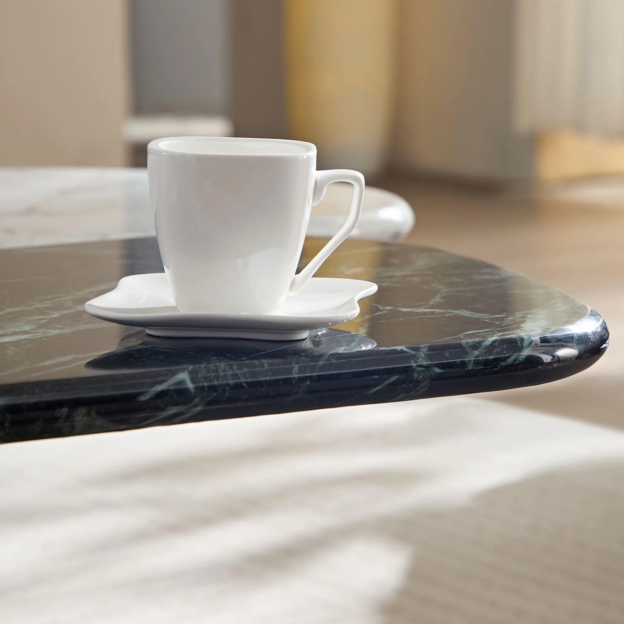 Modern 2 Tone Coffee Tables With Faux Marble Tabletop And Gold Metal Foot