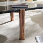 Modern 2 Tone Coffee Tables With Faux Marble Tabletop And Gold Metal Foot