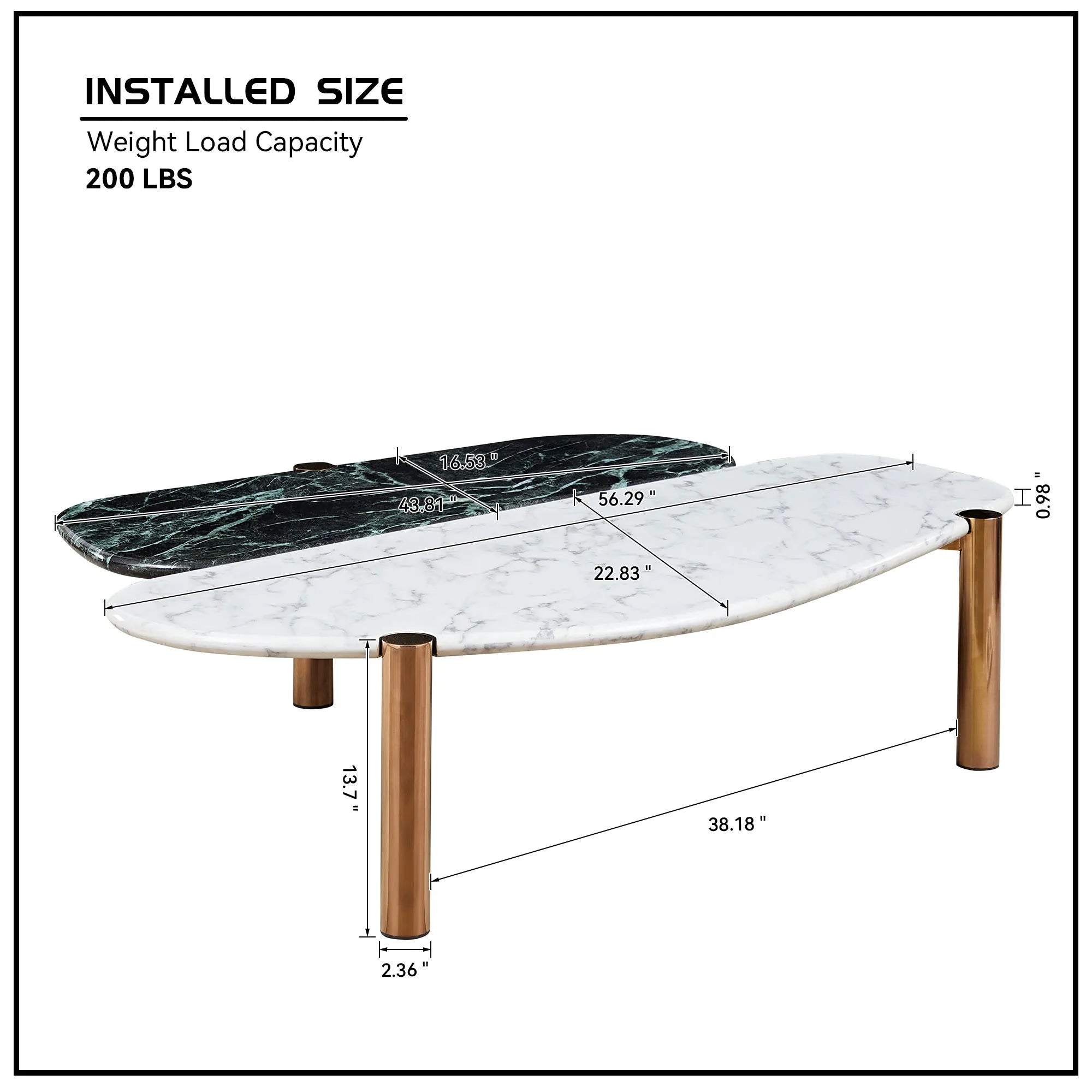 Modern 2 Tone Coffee Tables With Faux Marble Tabletop And Gold Metal Foot