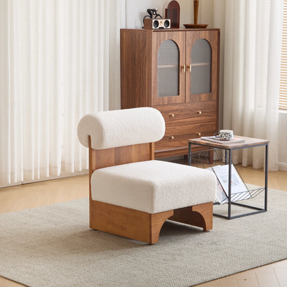 Modern Boucle Soft Lounge Accent Chair with Solid Wood Frame and Rolled Backrest