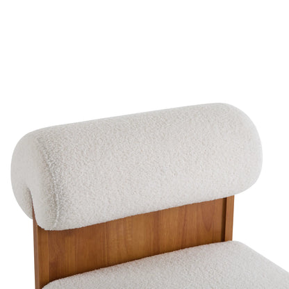 Modern Boucle Soft Lounge Accent Chair with Solid Wood Frame and Rolled Backrest