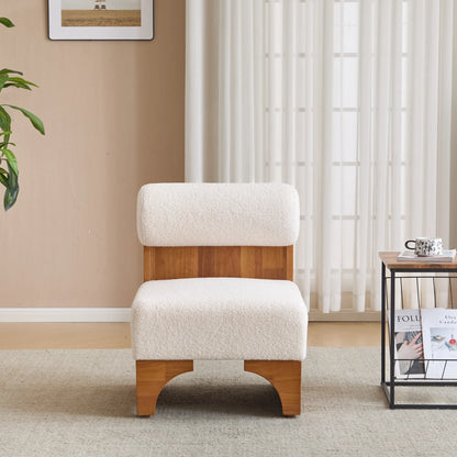 Modern Boucle Soft Lounge Accent Chair with Solid Wood Frame and Rolled Backrest