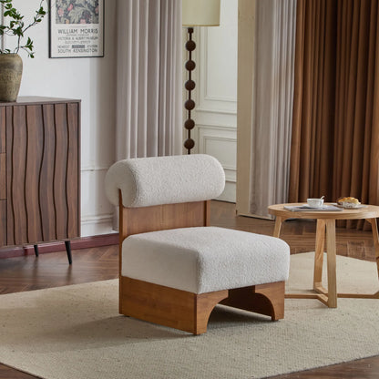 Modern Boucle Soft Lounge Accent Chair with Solid Wood Frame and Rolled Backrest