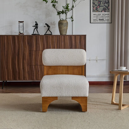 Modern Boucle Soft Lounge Accent Chair with Solid Wood Frame and Rolled Backrest