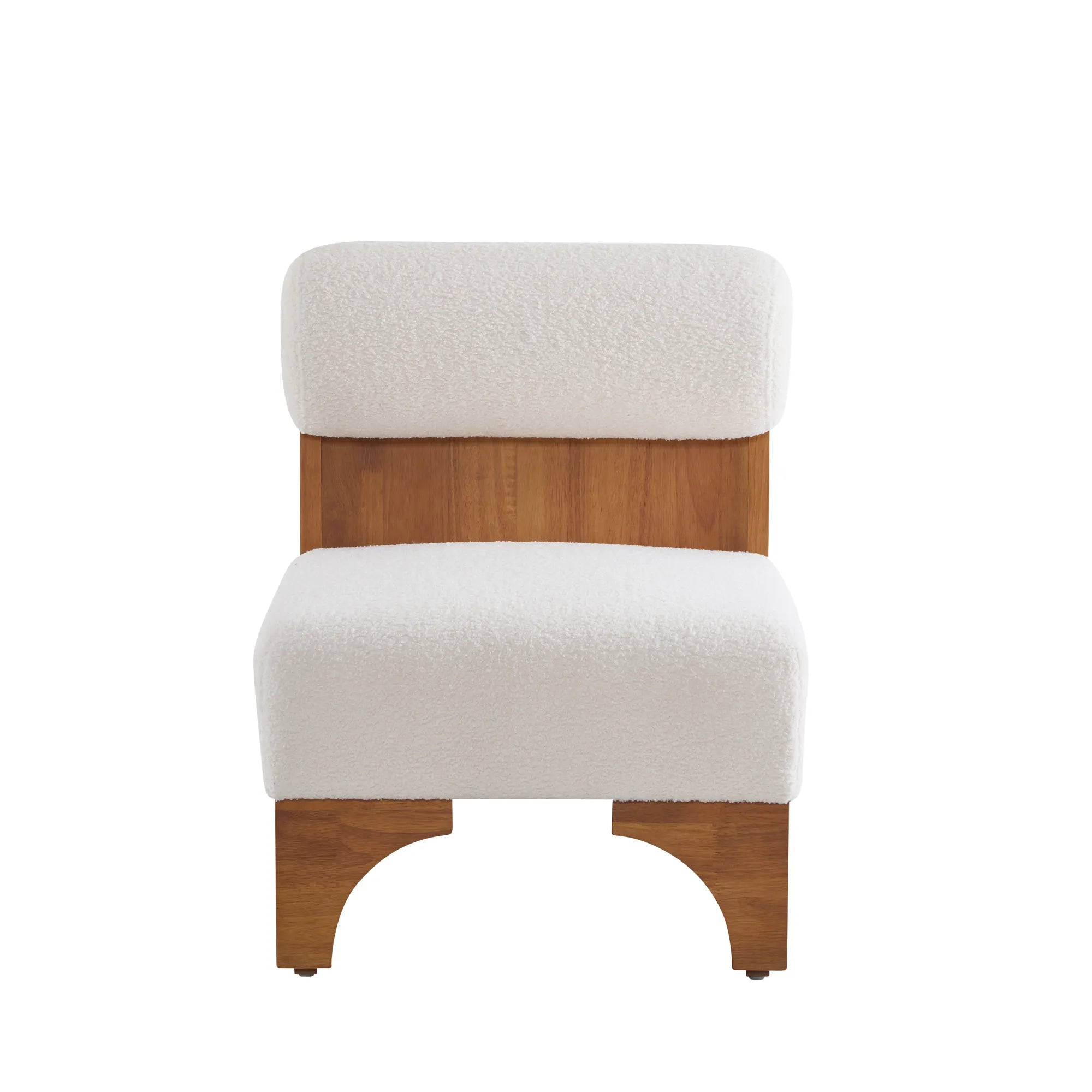 Modern Boucle Soft Lounge Accent Chair with Solid Wood Frame and Rolled Backrest