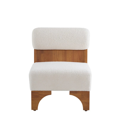 Modern Boucle Soft Lounge Accent Chair with Solid Wood Frame and Rolled Backrest