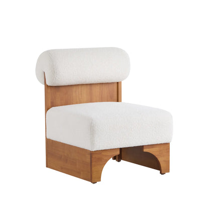 Modern Boucle Soft Lounge Accent Chair with Solid Wood Frame and Rolled Backrest