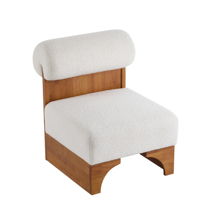 Modern Boucle Soft Lounge Accent Chair with Solid Wood Frame and Rolled Backrest