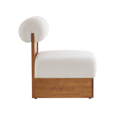 Modern Boucle Soft Lounge Accent Chair with Solid Wood Frame and Rolled Backrest