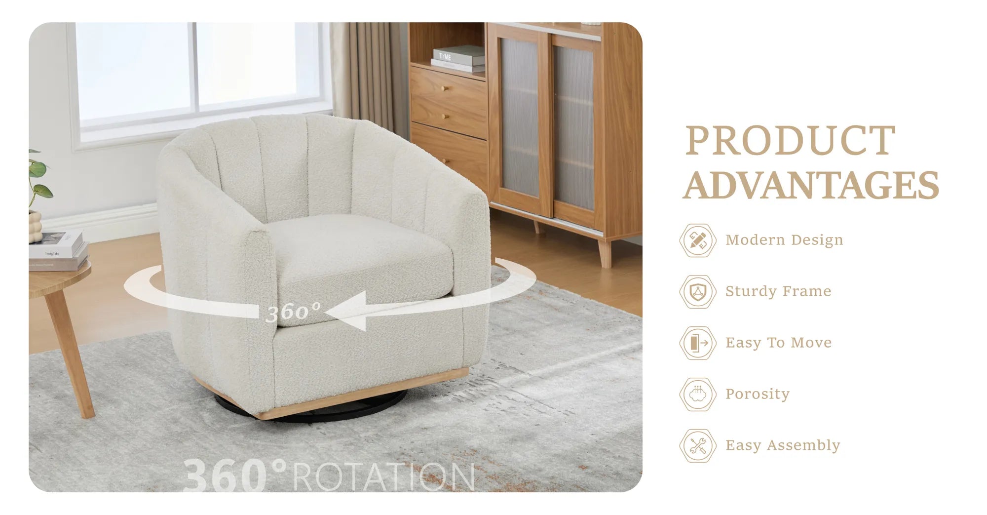 Modern Chenille 360° Swivel Barrel Chair