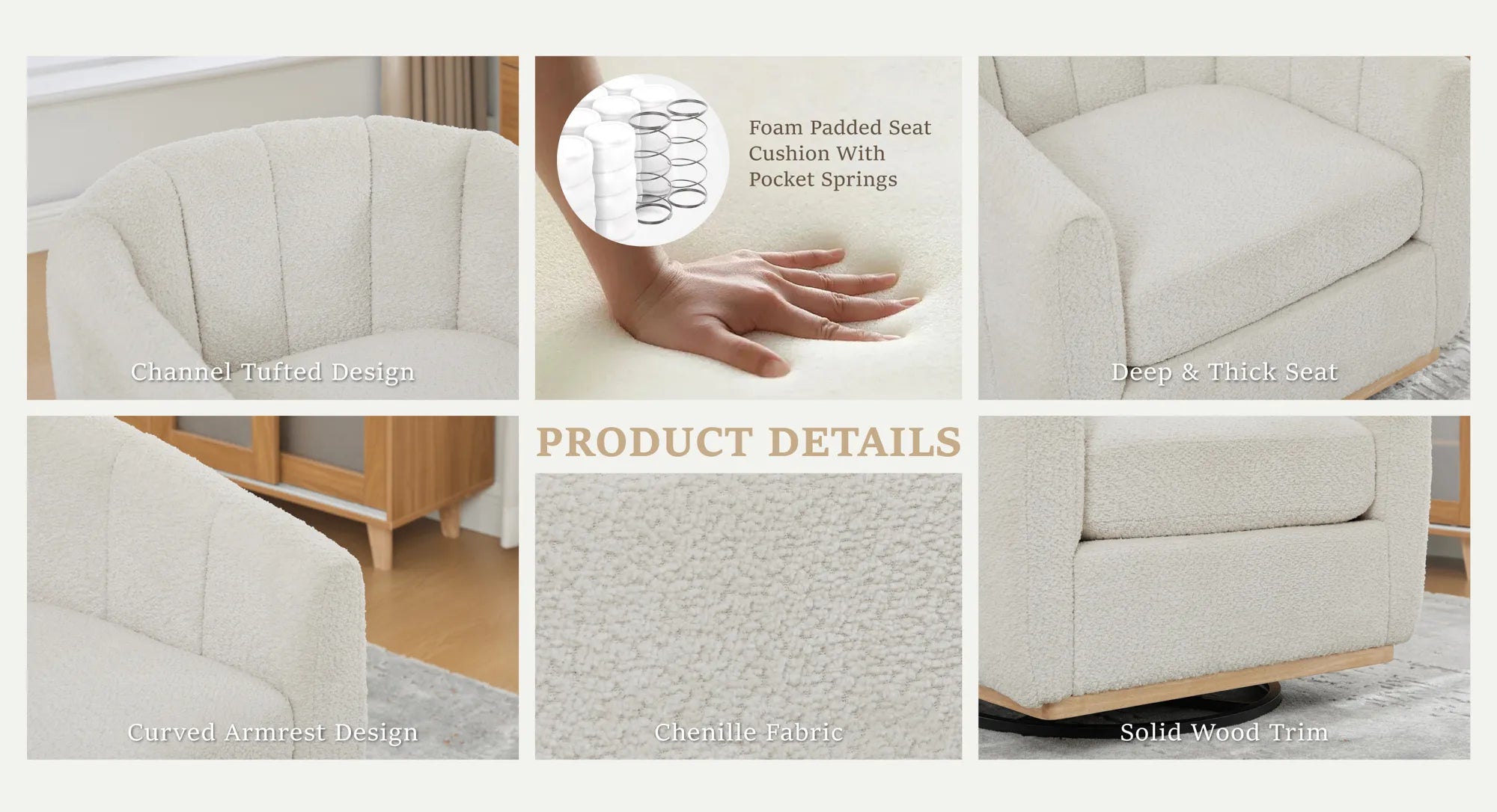 Modern Chenille 360° Swivel Barrel Chair