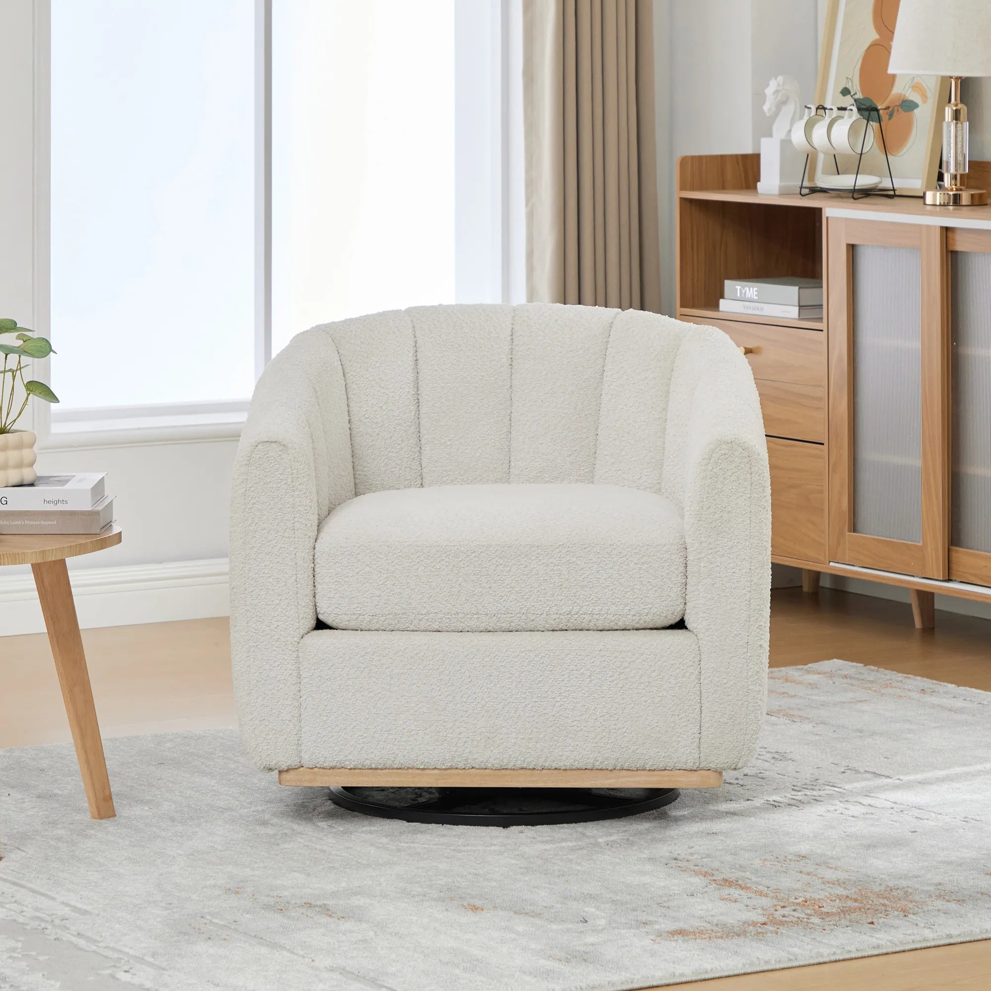 Modern Chenille 360° Swivel Barrel Chair