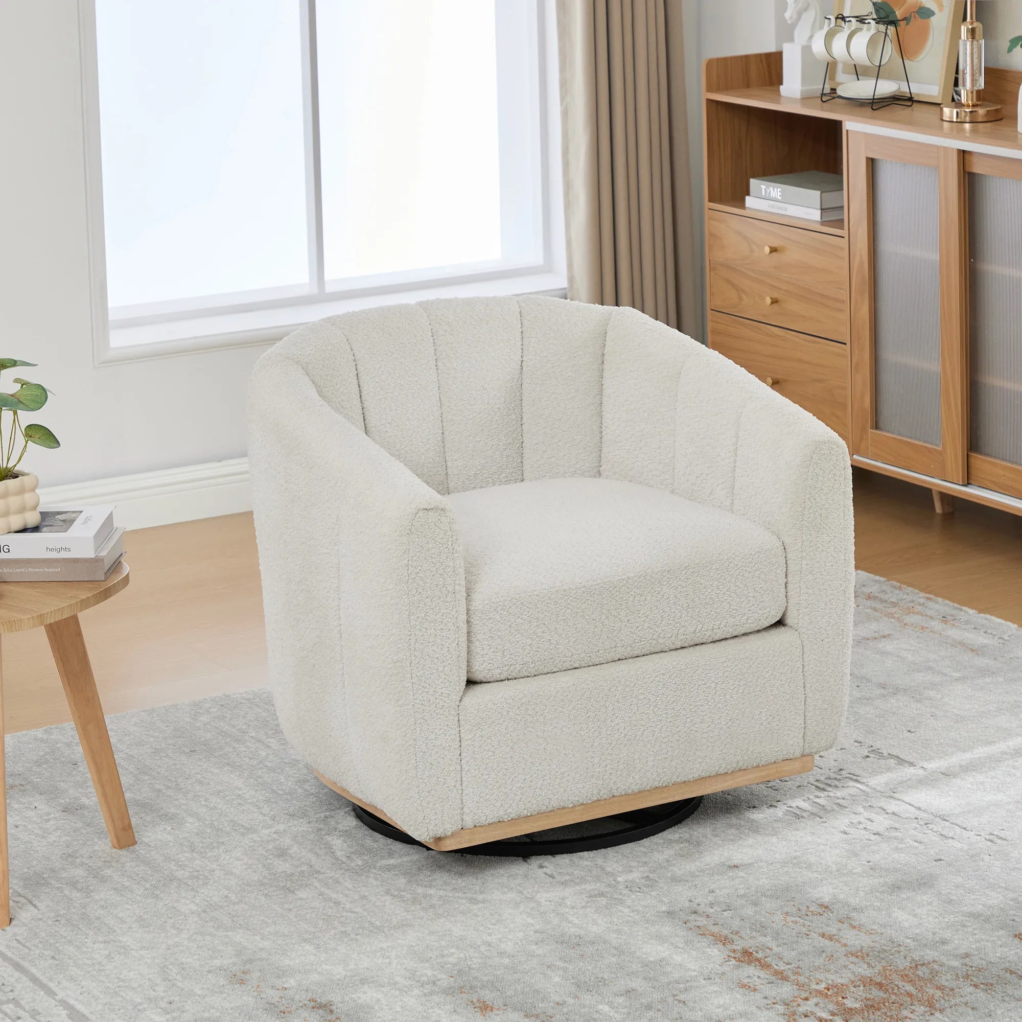 Modern Chenille 360° Swivel Barrel Chair
