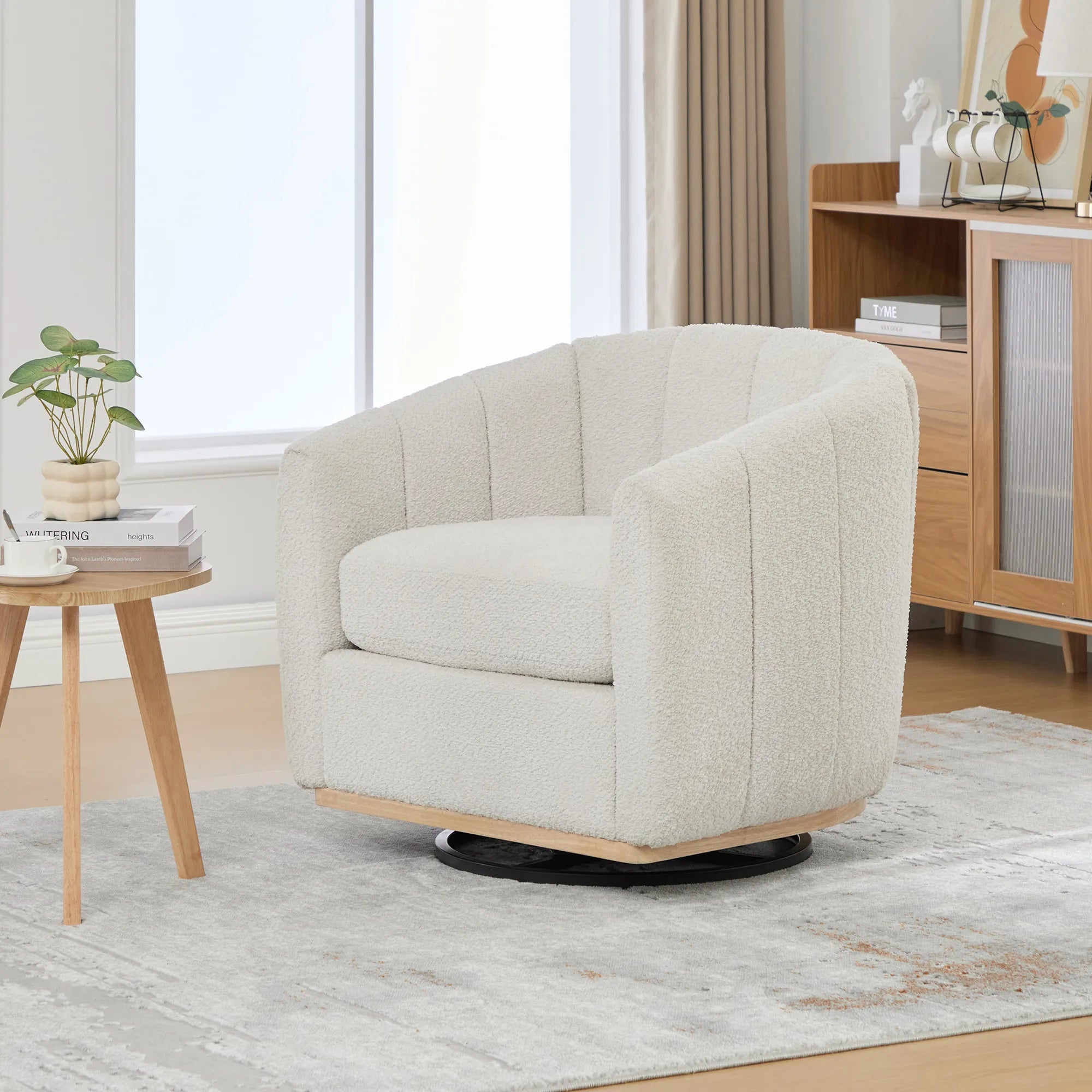 Modern Chenille 360° Swivel Barrel Chair