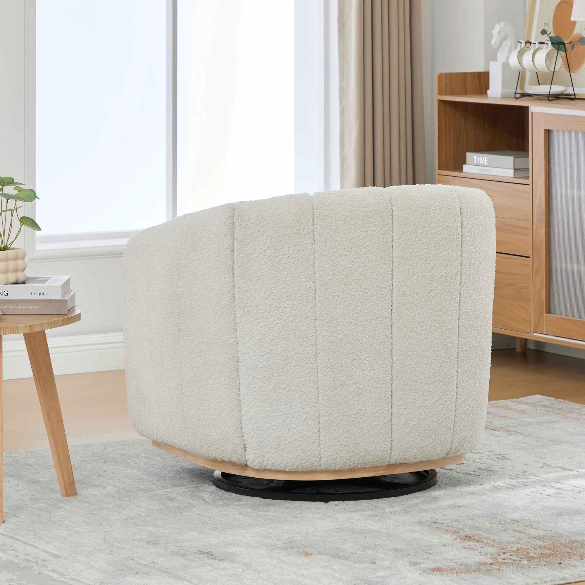 Modern Chenille 360° Swivel Barrel Chair