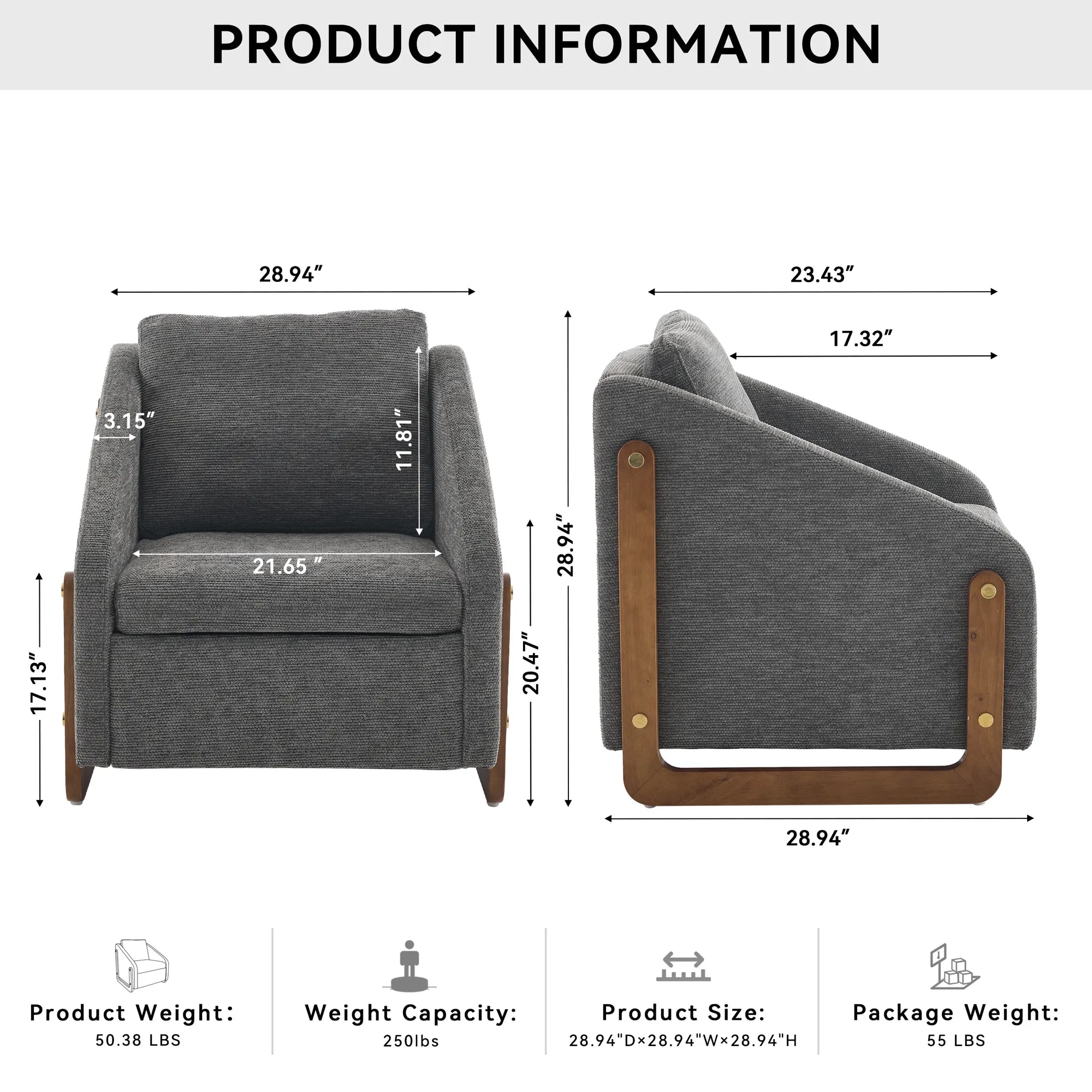 Modern Chenille Fabric Accent Chair with Wooden Side Frame