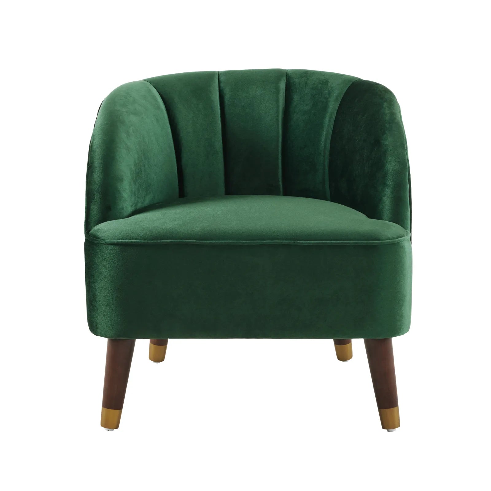 Velvet Barrel Accent Chair With Wooden Legs