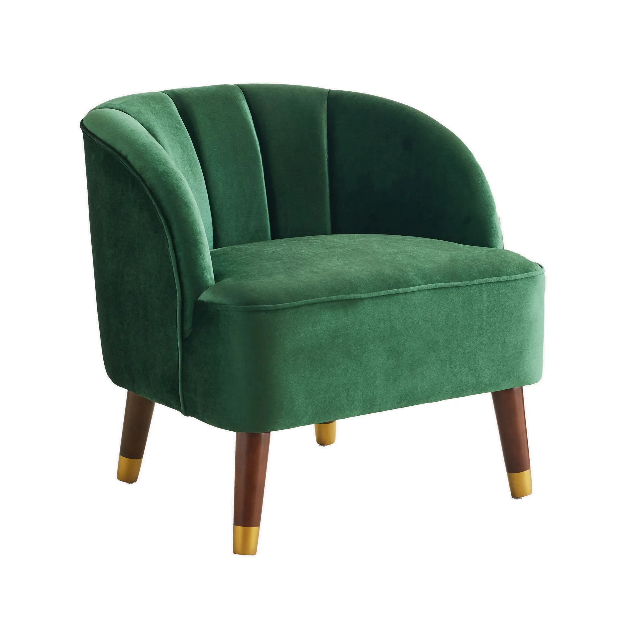 Velvet Barrel Accent Chair With Wooden Legs