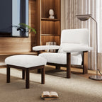 Modern Comfy Fabric Lounge Accent Chair with Footrest Ottoman