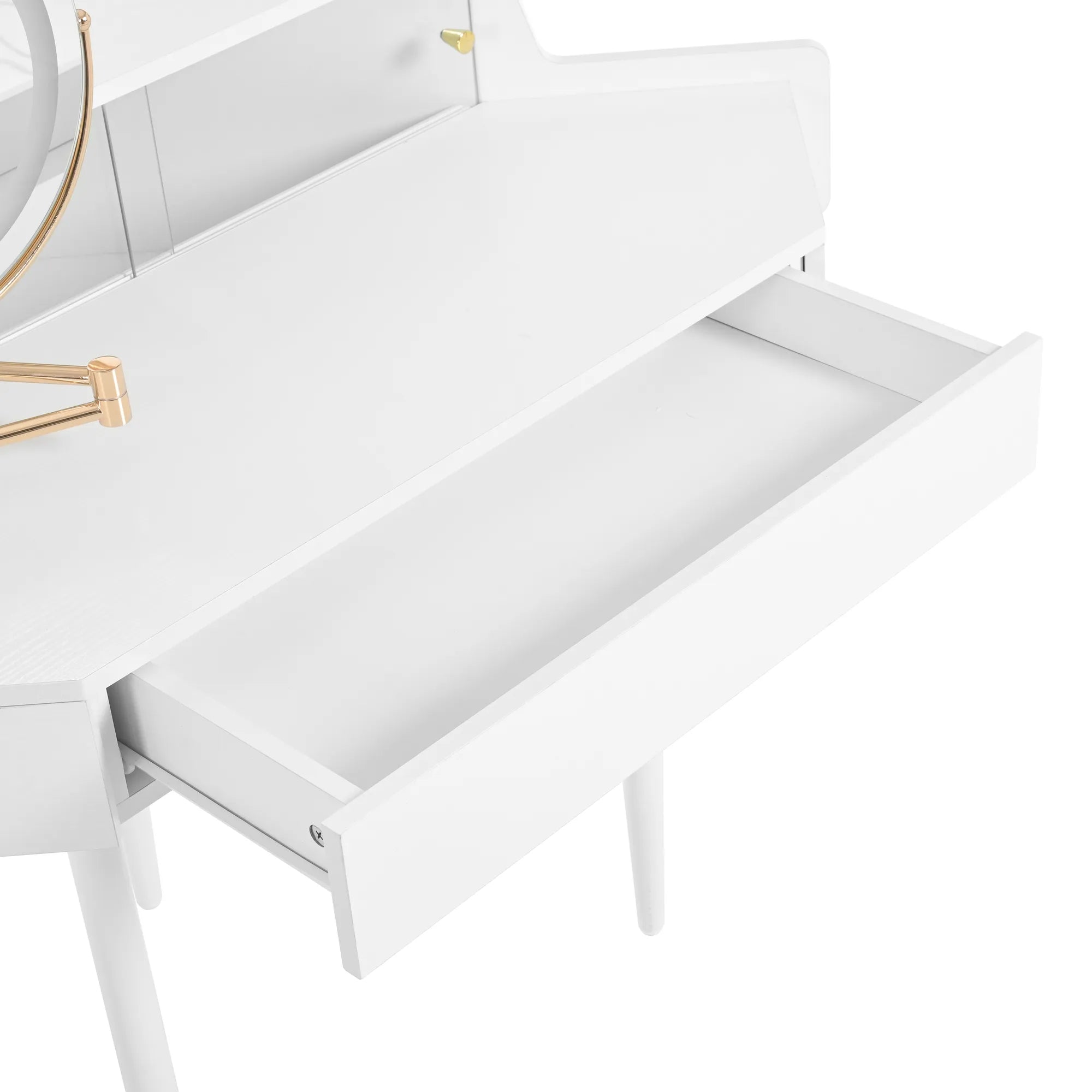Modern Corner Market Vanity, with LED Mirror, Storage & Stool