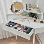 Modern Corner Market Vanity, with LED Mirror, Storage & Stool