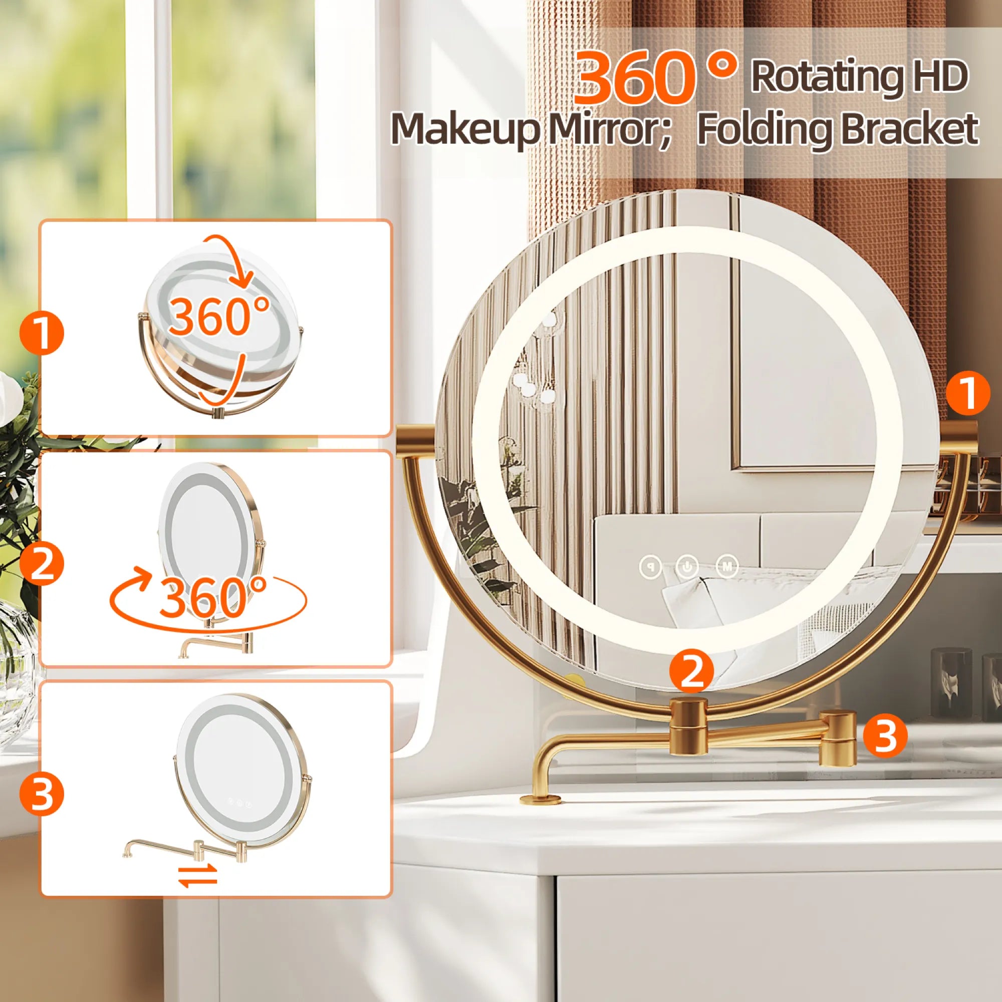 Modern Corner Market Vanity, with LED Mirror, Storage & Stool