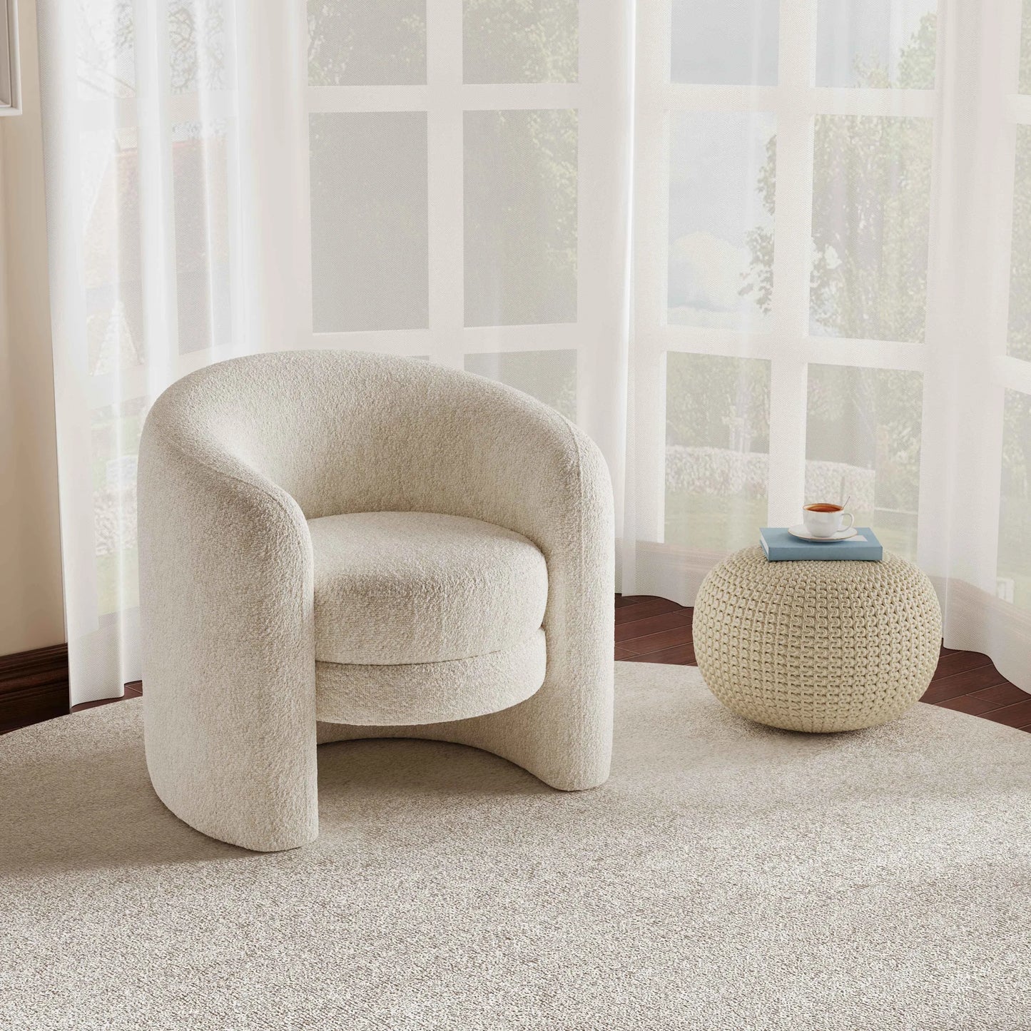 Modern Cozy Fabric Curved Back Accent Chair