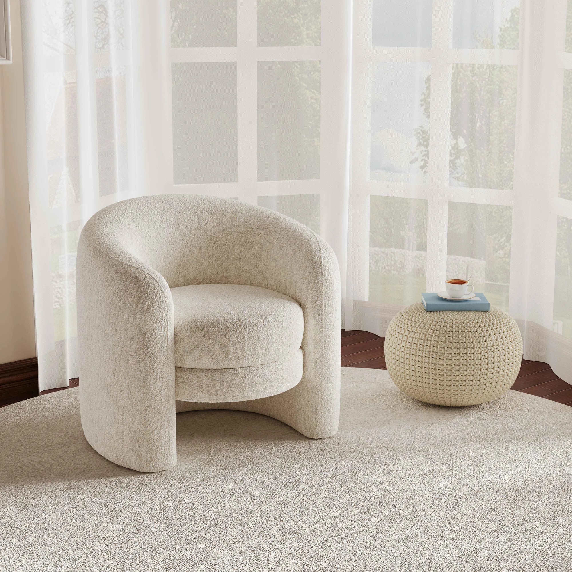 Modern Cozy Fabric Curved Back Accent Chair