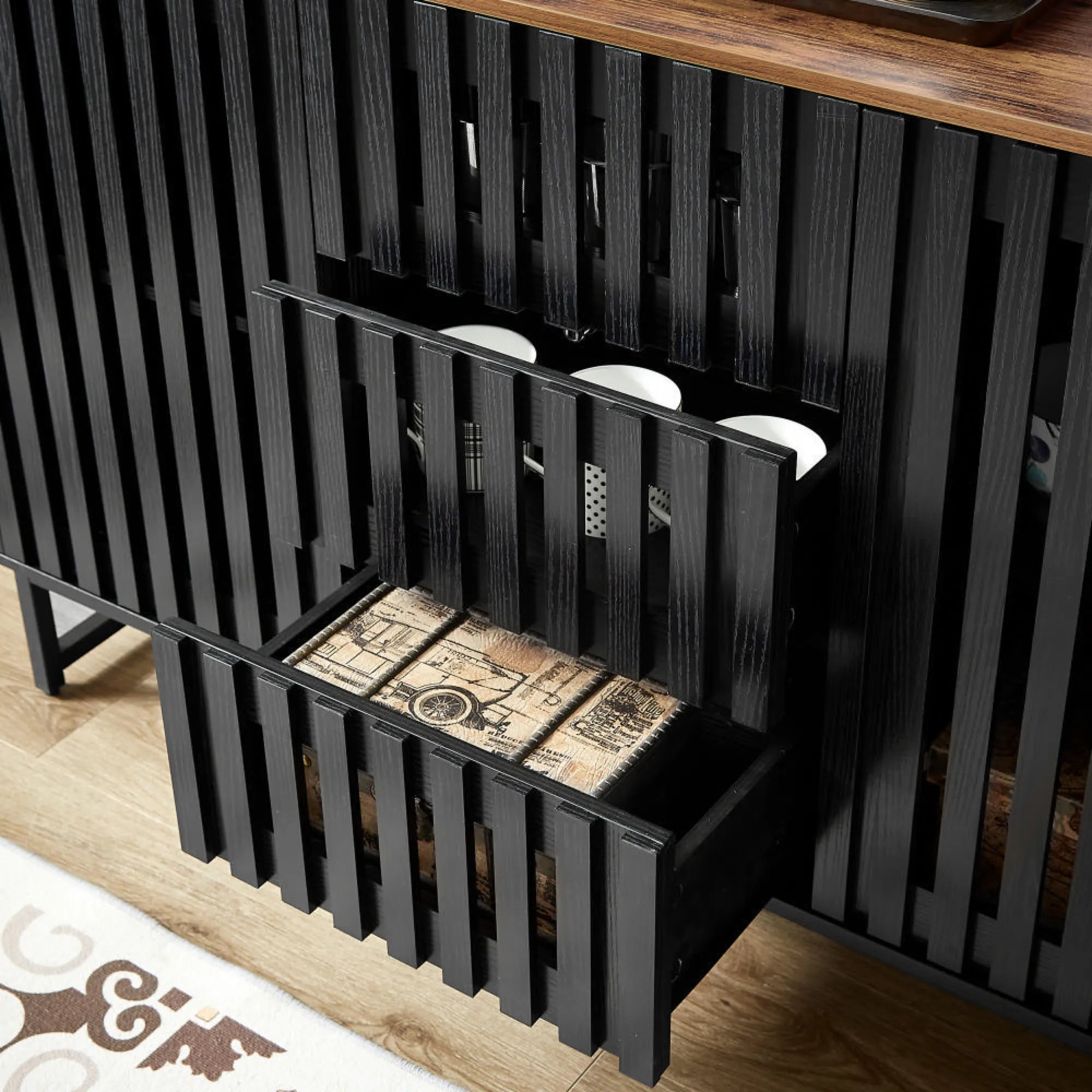 Modern Dresser with Slatted Grille Striped Doors