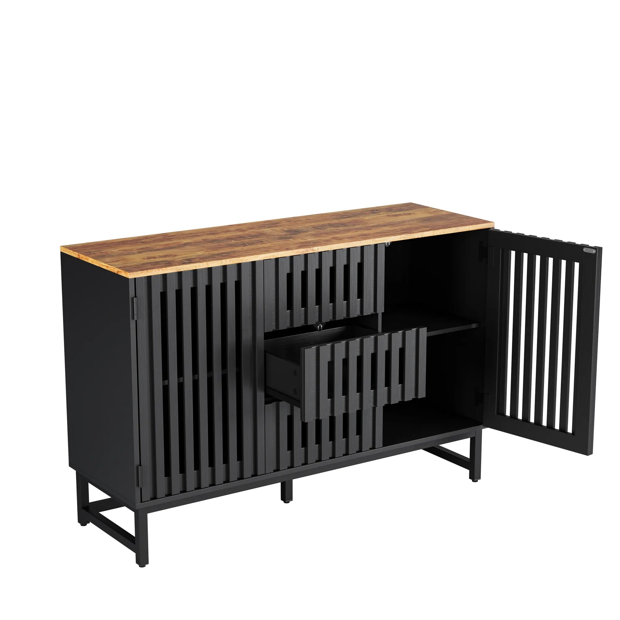 Modern Dresser with Slatted Grille Striped Doors